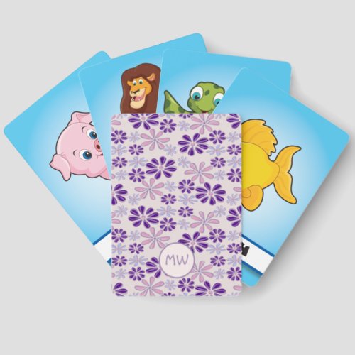 Pink Periwinkle Indigo Flower Doodle Your Initials Matching Game Cards