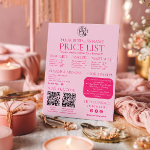 Pink Permanent Jewelry Price List QR code Menu Foam Board