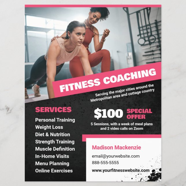 Pink Personal Trainer and Fitness Coaching Flyer (Front)