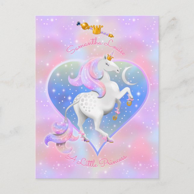 Pink Personalised Unicorn Princess Postcard (Front)