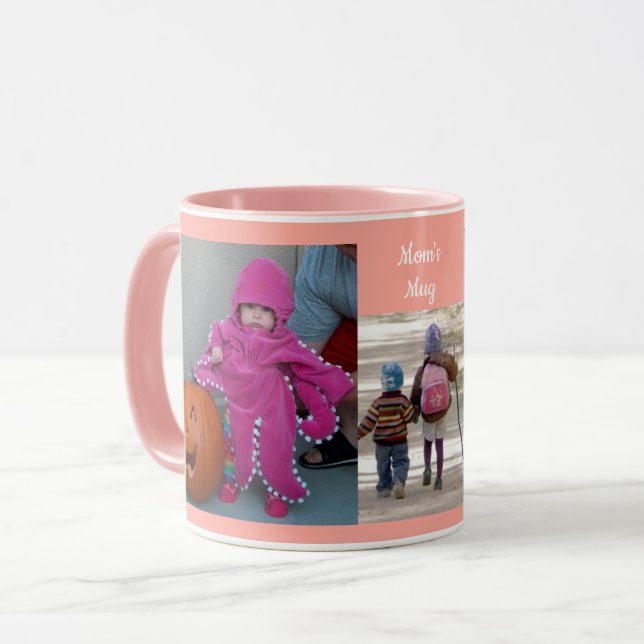 Pink Personalize 3 PHOTO TEMPLATE Mom Gift Coffee Mug (Front Left)