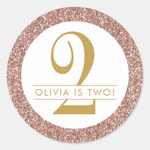 Pink Personalized 2nd Birthday Rose Gold Classic Round Sticker
