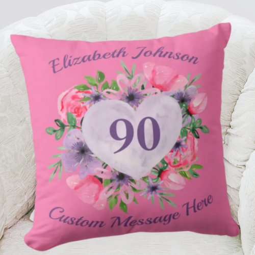 Pink Personalized 90th Birthday Pillow for Women