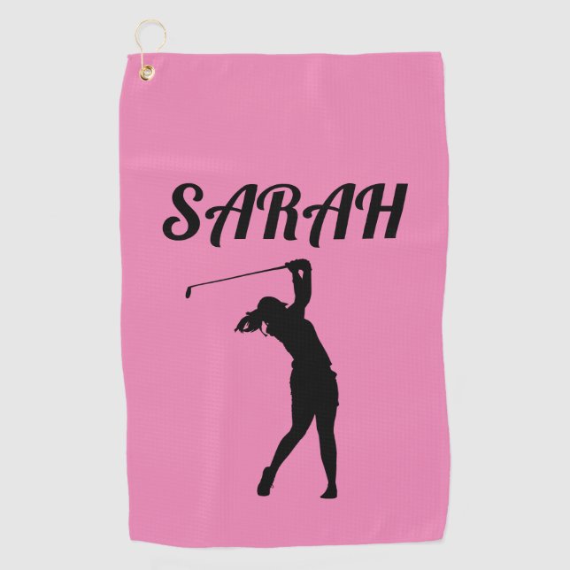 PINK PERSONALIZED ADD NAME GOLF TOWEL FOR HER (Front)