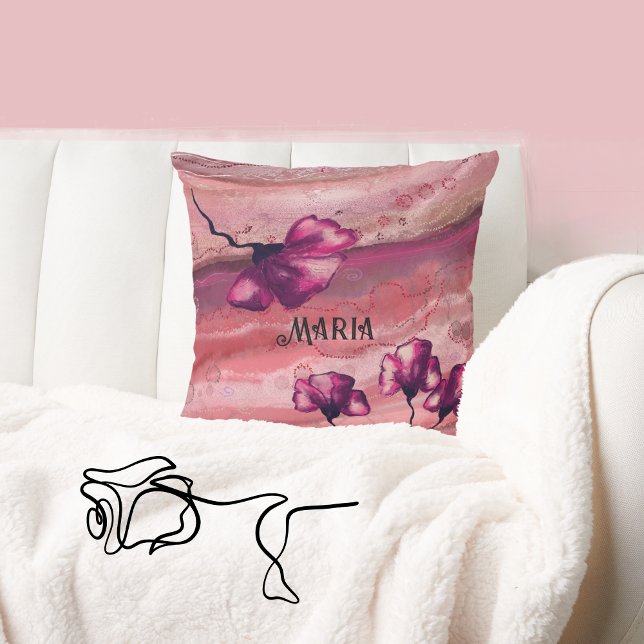 Pink Personalized Art Flowers Pillow (Pink Personalized Art Flowers Pillow)