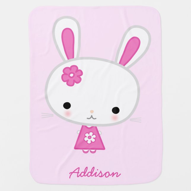 Pink Personalized Baby Blankets With Cute Bunny (Front)