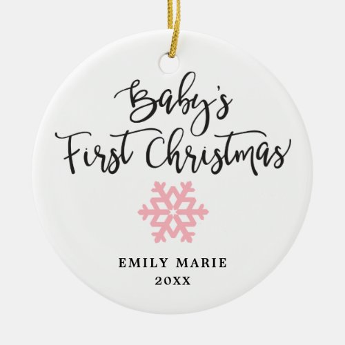 Pink Personalized Baby Girl First Christmas Ceramic Ornament