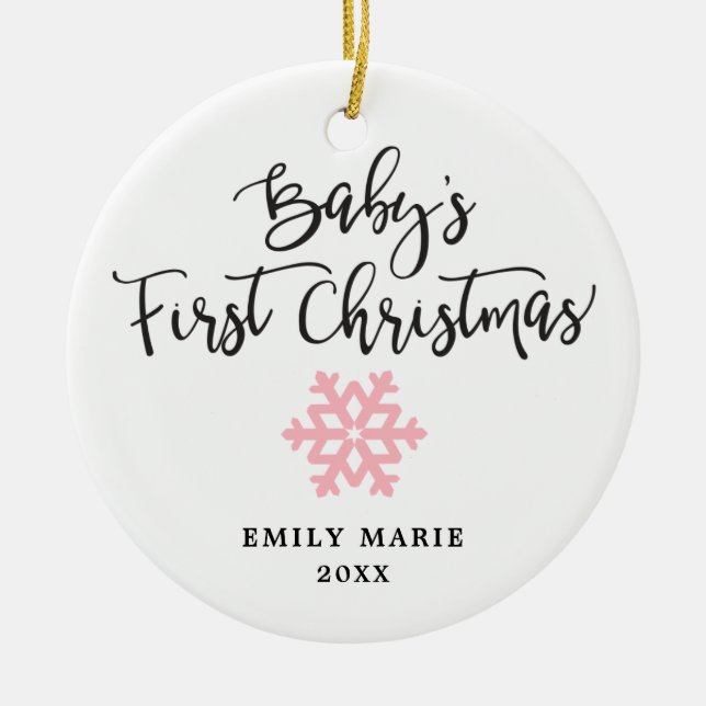 Pink Personalized Baby Girl First Christmas Ceramic Ornament (Front)