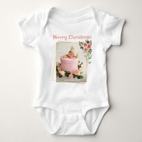 Pink Personalized Baby Girl Name 1 Photo christmas Baby Bodysuit
