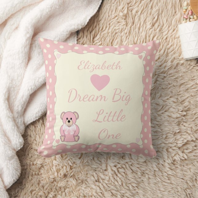 Pink Personalized baby name Teddy Bear Throw Pillow (Blanket)