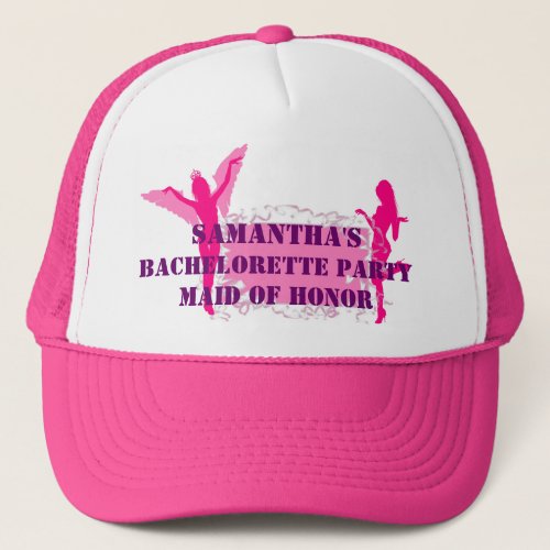Pink personalized bachelorette party trucker hat