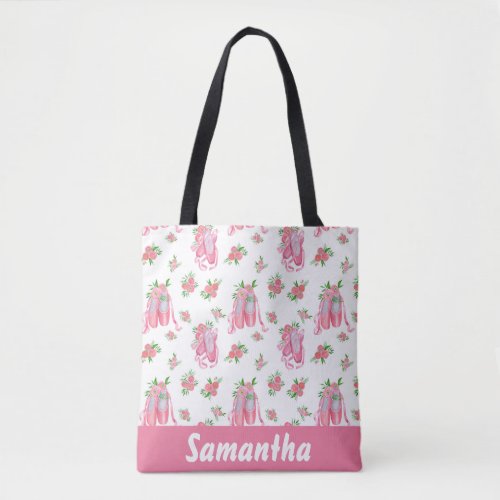 Pink Personalized Ballet Ballerina Shoes Tote Bag