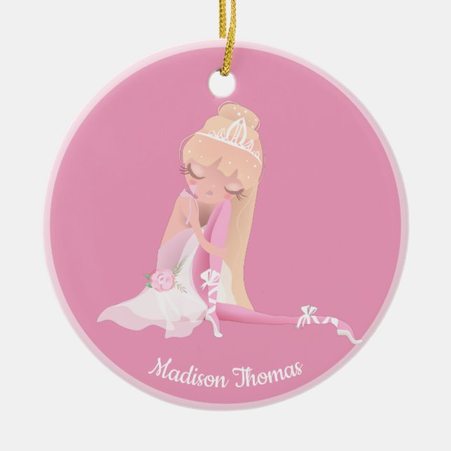  Pink Personalized Ballet Dancer Ceramic Ornament (Front)