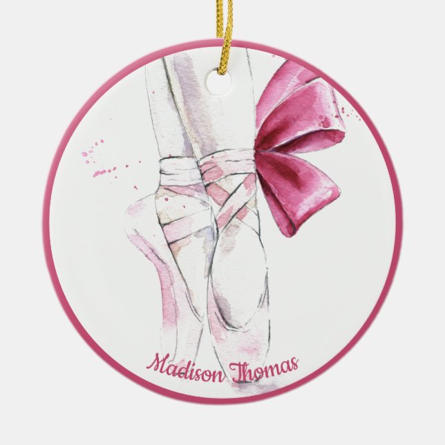  Pink Personalized Ballet Slippers Ceramic Ornament (Front)