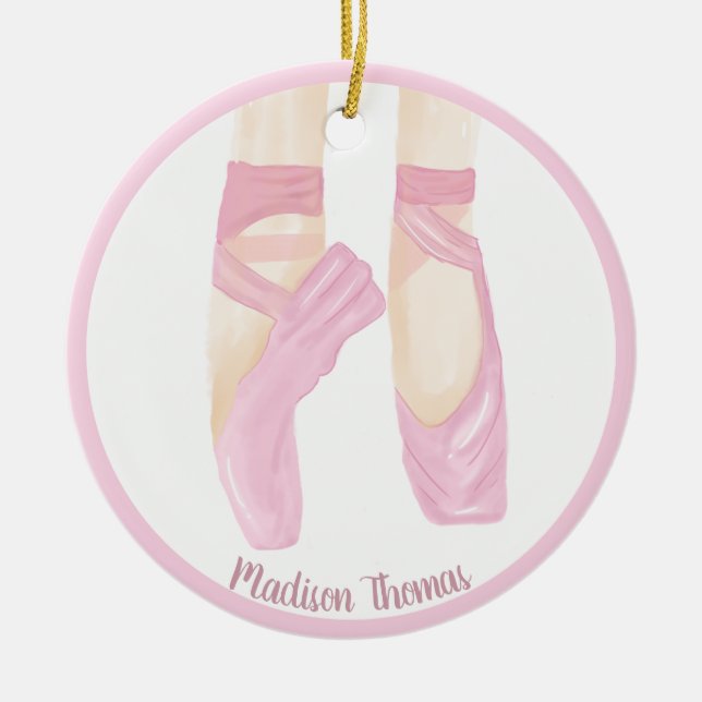  Pink Personalized Ballet Toe Shoes   Ceramic Ornament (Front)