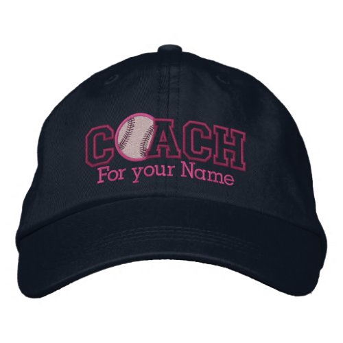 Pink Personalized Baseball Coach with your name Embroidered Baseball Hat