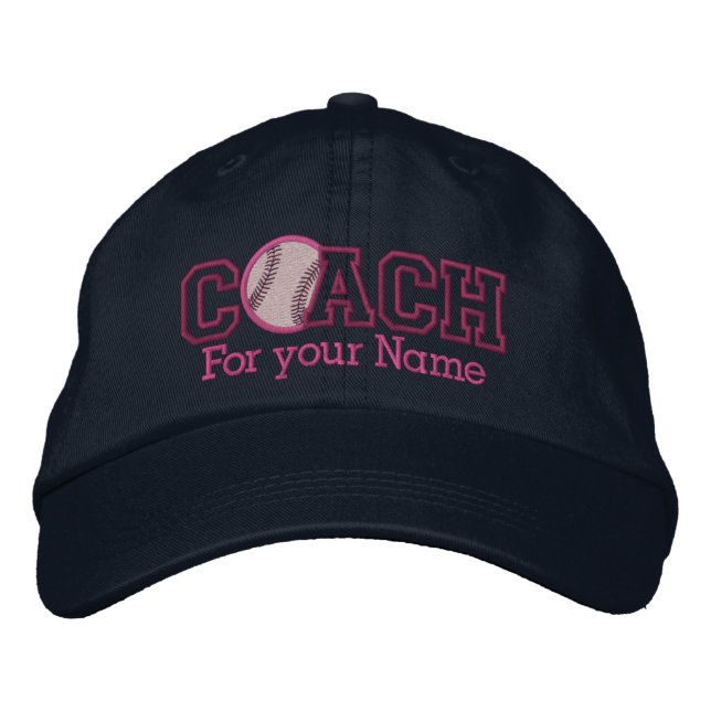 Pink Personalized Baseball Coach with your name Embroidered Baseball Hat (Front)