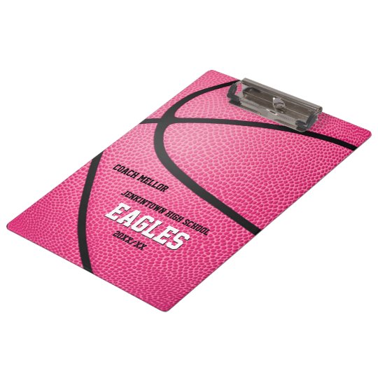 pink personalized basketball coach clipboard