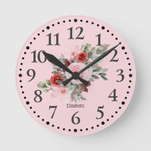 Pink Personalized Beautiful Floral Round Clock