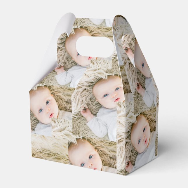 Pink Personalized Birthday photo circle Favor Boxes (Front Side)