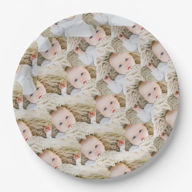 Pink Personalized Birthday photo Paper Plates (Front)