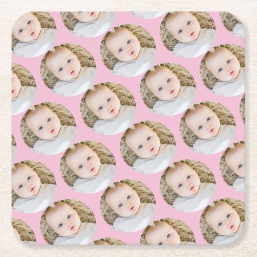 Pink Personalized Birthday photo Square Paper Coaster