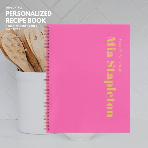 Pink Personalized Blank Recipe Book with Name