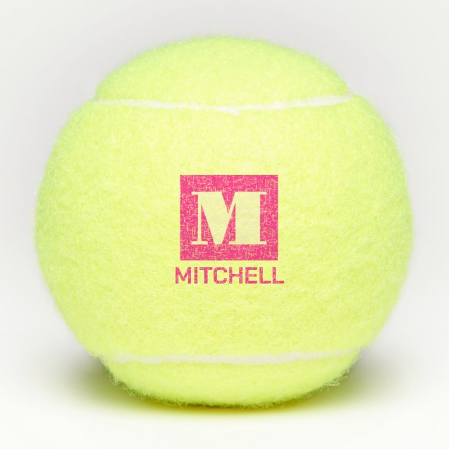 Pink Personalized Bold Initial Monogram Name Tennis Balls (Front)