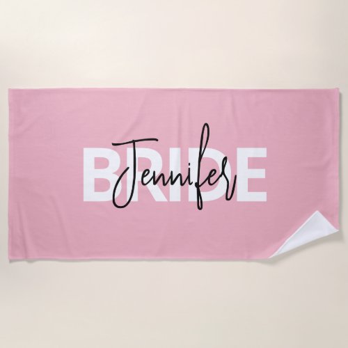 Pink Personalized Bride Typography Beach Towel