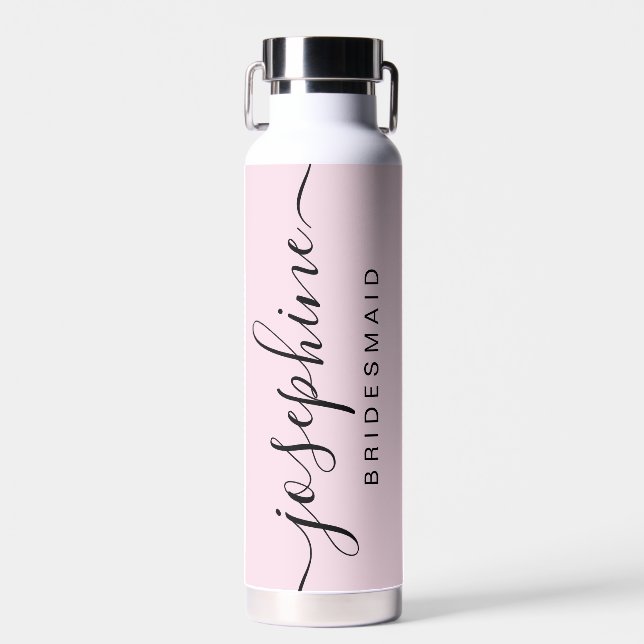Pink Personalized Bridesmaid Proposal Name Wedding Water Bottle (Front)
