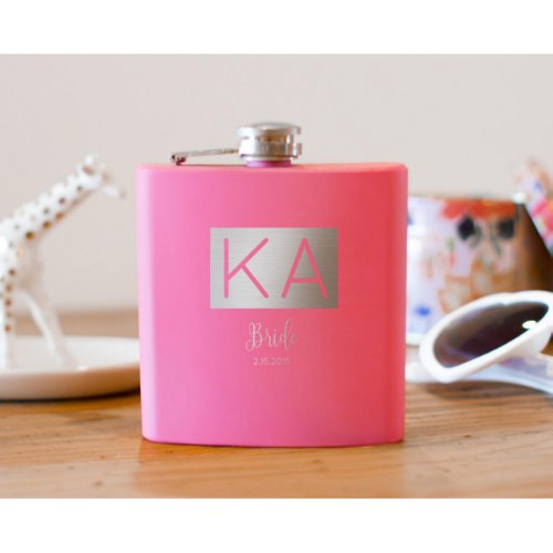 Pink Personalized Bridesmaid Wedding Flask 