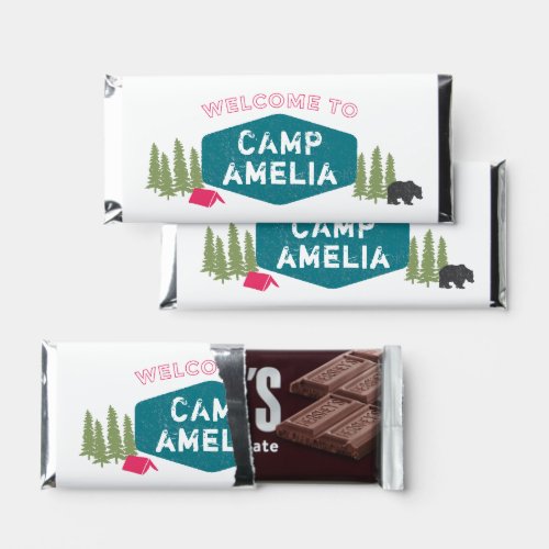 Pink Personalized Camp Name Birthday Thank You Hershey Bar Favors