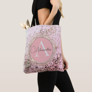 Pink Personalized Chic Confetti Glitter    Tote Bag