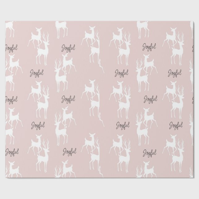 Pink Personalized Christmas Deers Wrapping Paper (Seam)