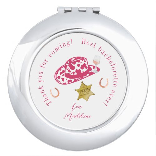 Pink Personalized Cowgirl Hat Country Bachelorette Compact Mirror