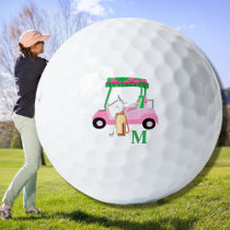 Pink Personalized Custom Golf Cart Clubs Monogram  Balls