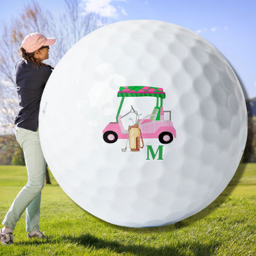 Pink Personalized Custom Golf Cart Clubs Monogram  Golf Balls