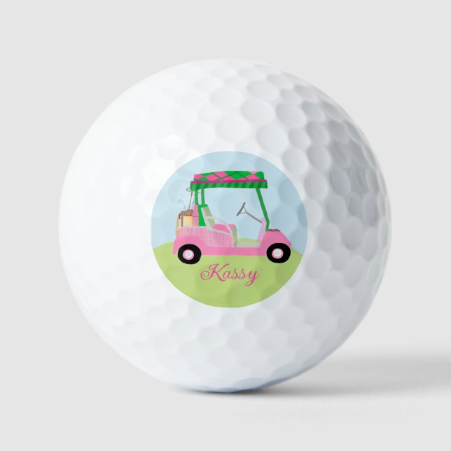 Pink Personalized Custom Golf Cart Clubs Name Balls (Front)