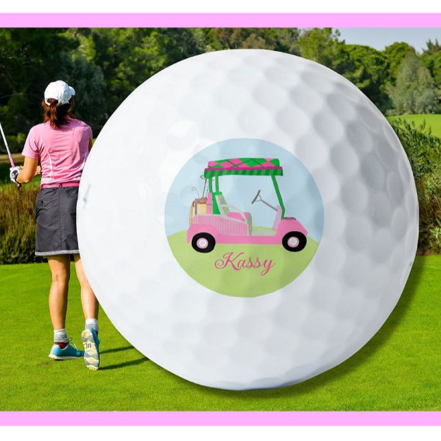 Pink Personalized Custom Golf Cart Clubs Name Balls (Creator Uploaded)