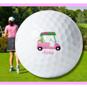 Pink Personalized Custom Golf Cart Clubs Name Golf Balls