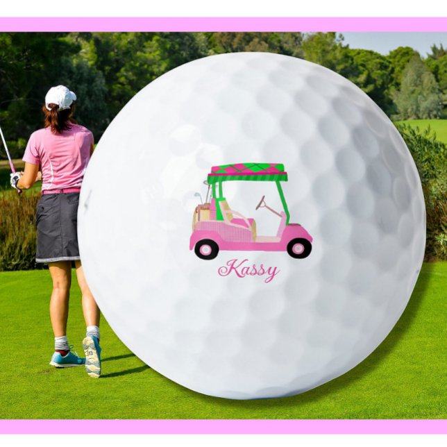 Pink Personalized Custom Golf Cart Clubs Name Golf Balls (Creator Uploaded)