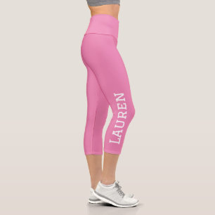Pink Personalized Custom Name One Side Capri Leggings