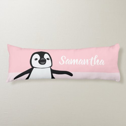 Pink Personalized Cute Penguin Illustration Body Pillow