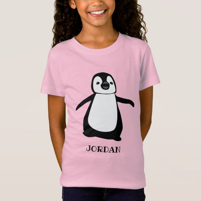 Pink personalized cute penguin illustration Girl T-Shirt (Front)