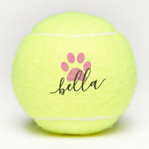 Pink Personalized Dog Name Paw Print Tennis Balls