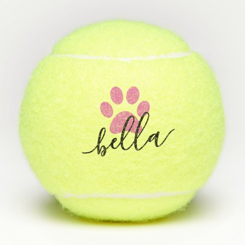 Pink Personalized Dog Name Paw Print Tennis Balls