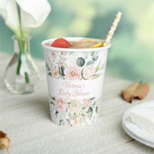 Pink Personalized Elegant Floral  Baby Shower Paper Cups