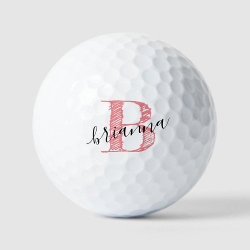 Pink Personalized Elegant Script Monogram Initial Golf Balls