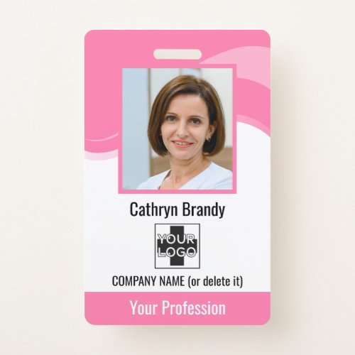 Pink Personalized Employee Photo Bar Code  Logo Badge