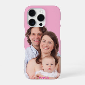 Pink Personalized Family Photo with Custom Name iPhone 16 Pro Case